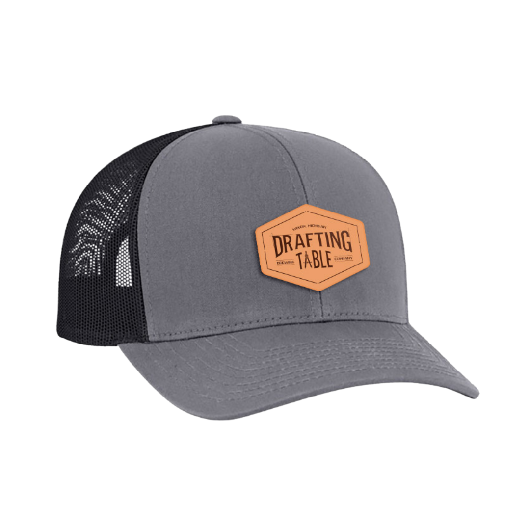 Featured image for “Hat- Leather Patch Grey Front + Black Mesh”